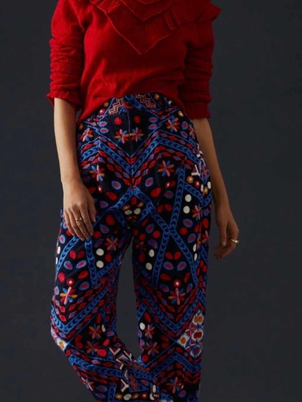 Farm Rio Embroidered Corduroy Pants
